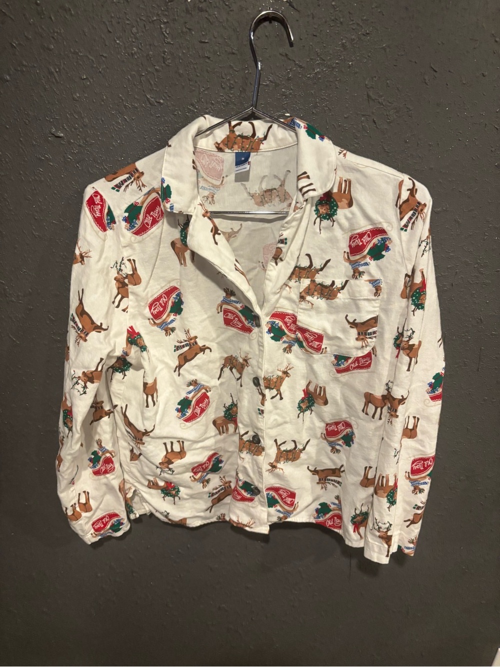 Women’s White Reindeer Christmas Pajama Top